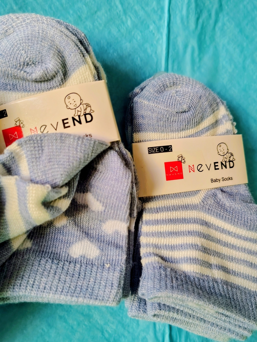 🟡🔥 Nevend "TODDLER" Socks - Light Blue Striped & Hearts 😊🩵 6prs Together